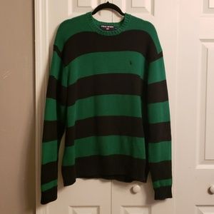 Black and Green Striped Mens Polo Sport Sweater
